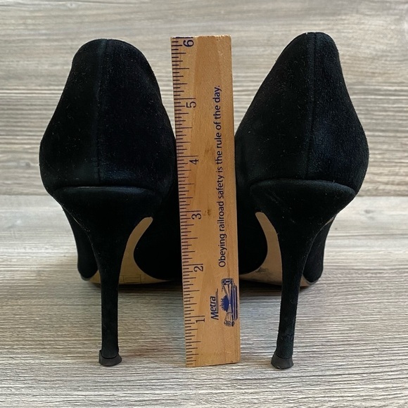 Dolce Vita black leather suede heels with silver pointed  toe tips size 6 - Picture 8 of 11
